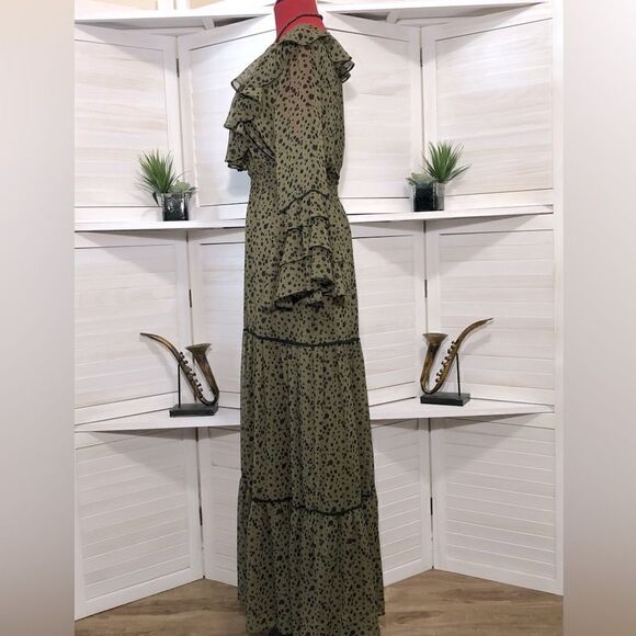 Misa Los Angeles Mavistela Dress XS Green Black Dot Ruffled - Picture 7 of 8